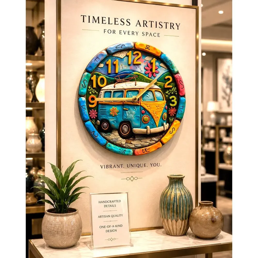 Retro Boho 60's Bus Van Clock 8
